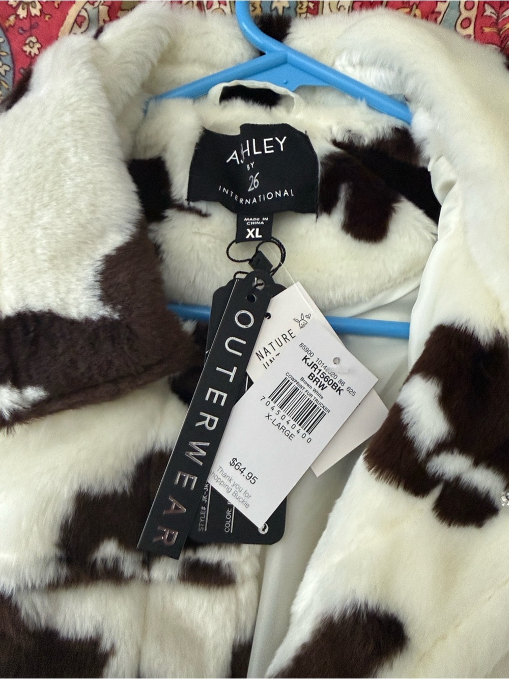 Faux Fur Cowprint Jacket - White & Brown - Picture 3 of 4